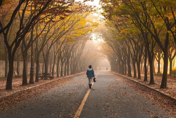 walking on road